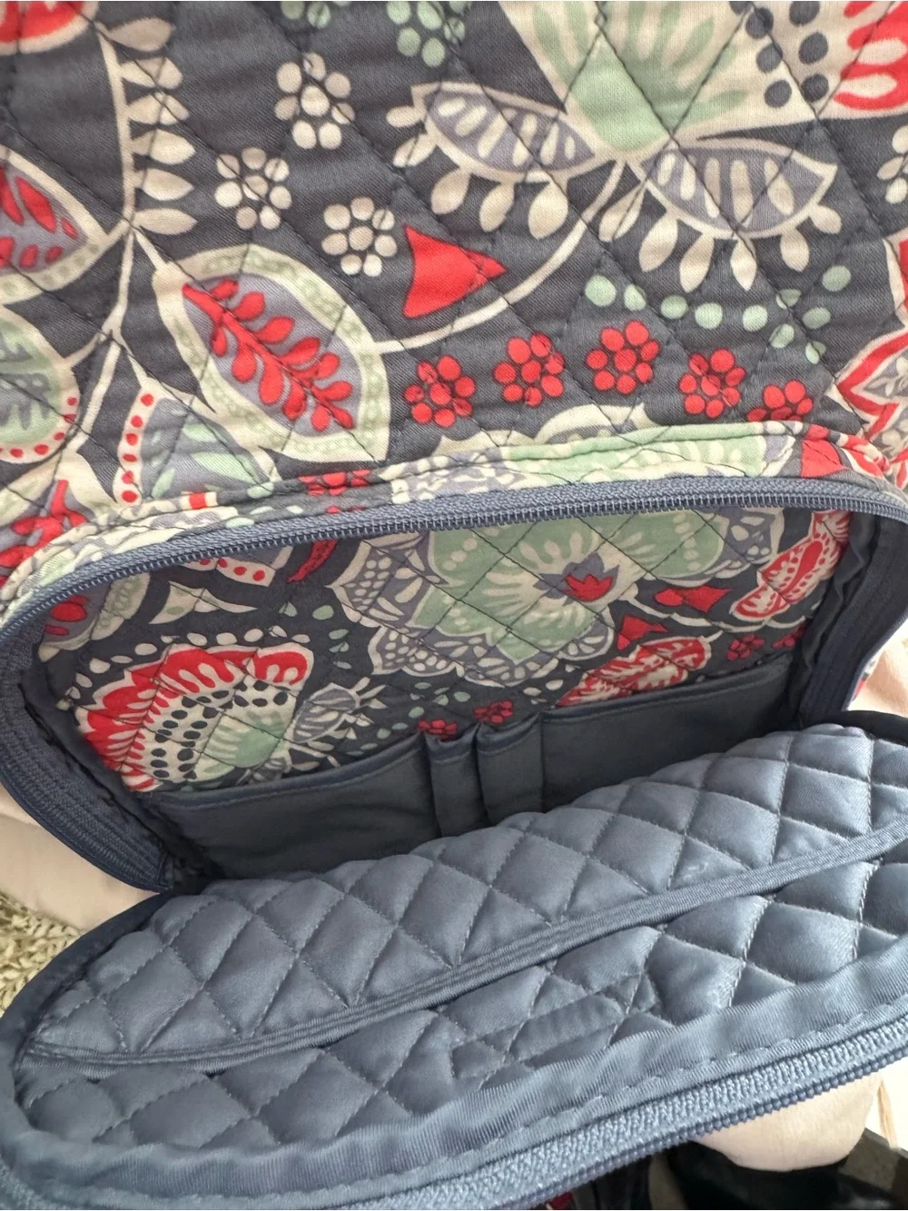 Vera Bradley Quilted Floral Tote & Backpack in Navy, Red & Mint